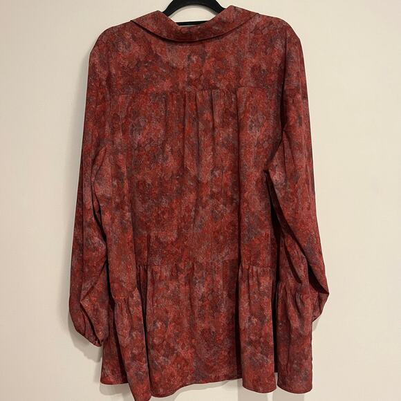LOGO Lori Goldstein Blouse Long Sleeve Shirt Button Up Maroon Plum Plus Size 3X - Picture 2 of 6